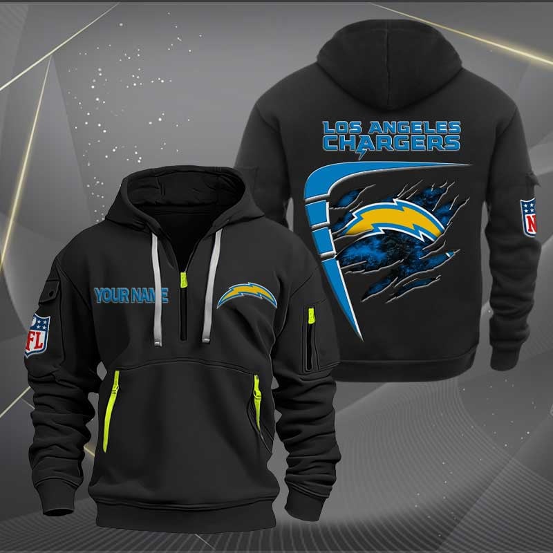 Sportswearmerch Los Angeles Chargers NFL Personalized Half Zip Hoodie For Fan