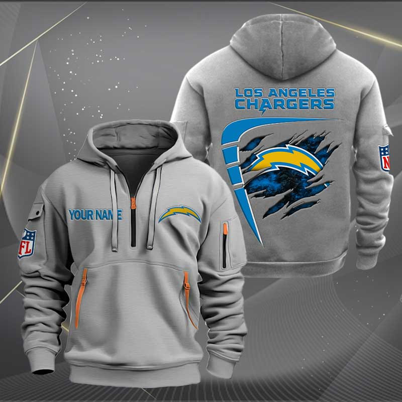 Sportswearmerch Los Angeles Chargers NFL Personalized Half Zip Hoodie For Fan