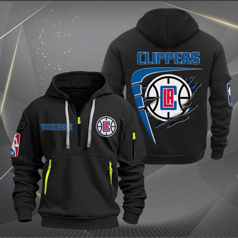 Sportswearmerch Los Angeles Clippers NBA Personalized Half Zip Hoodie For Fan