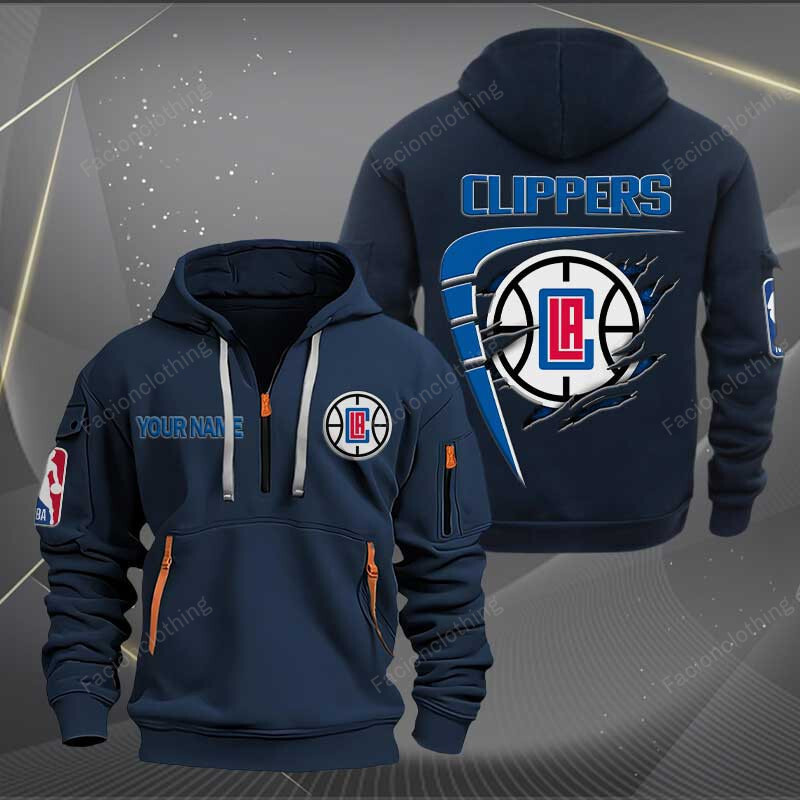 Sportswearmerch Los Angeles Clippers NBA Personalized Half Zip Hoodie For Fan