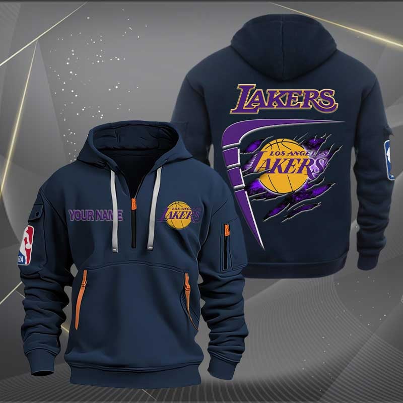 Sportswearmerch Los Angeles Lakers NBA Personalized Half Zip Hoodie For Fan