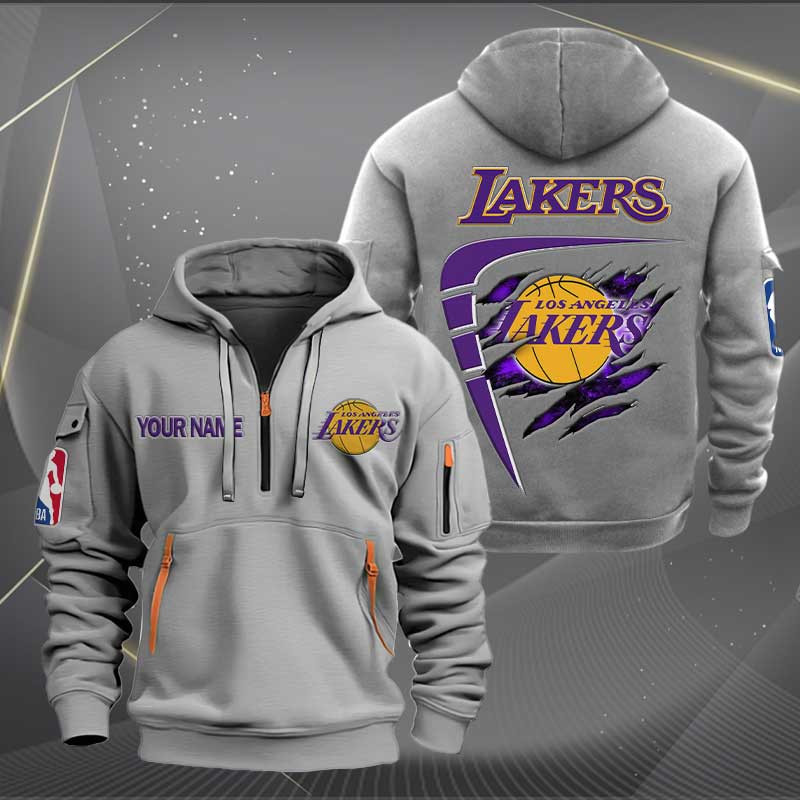 Sportswearmerch Los Angeles Lakers NBA Personalized Half Zip Hoodie For Fan