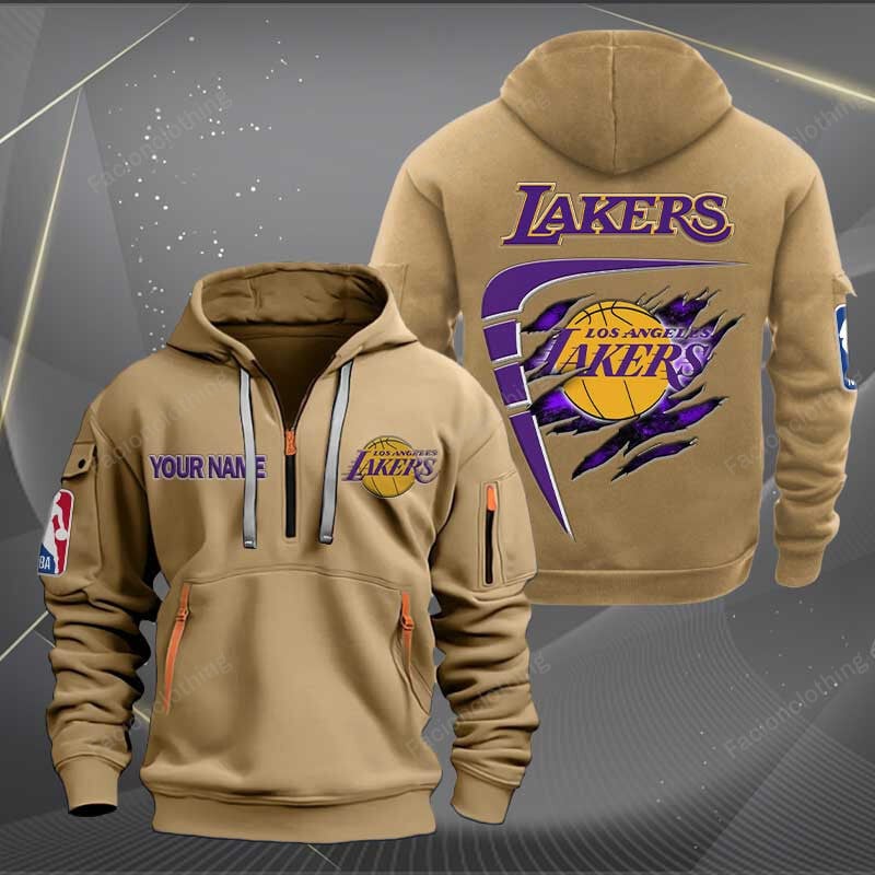 Sportswearmerch Los Angeles Lakers NBA Personalized Half Zip Hoodie For Fan