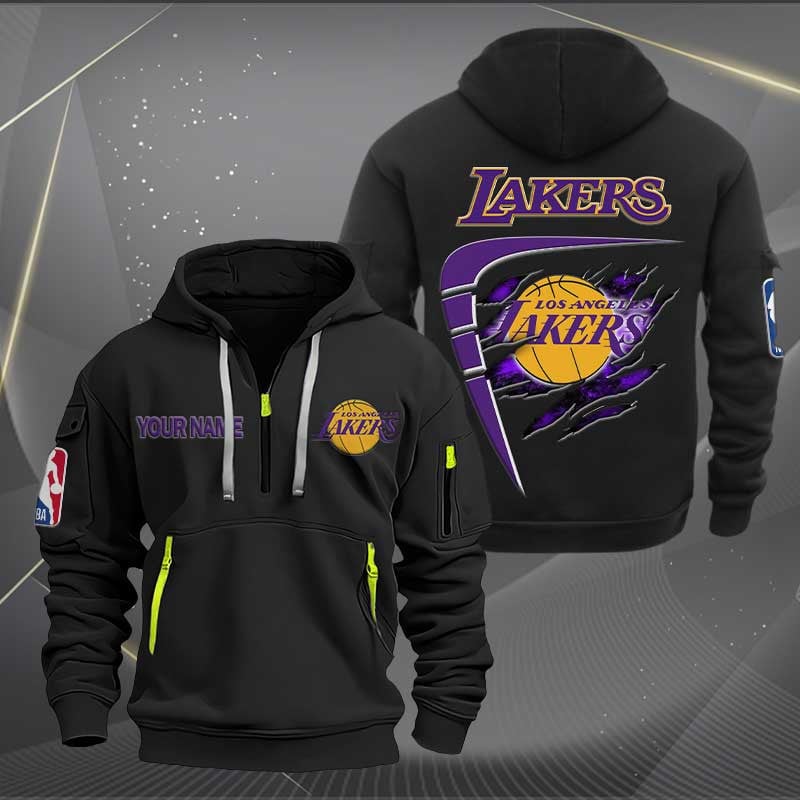Sportswearmerch Los Angeles Lakers NBA Personalized Half Zip Hoodie For Fan