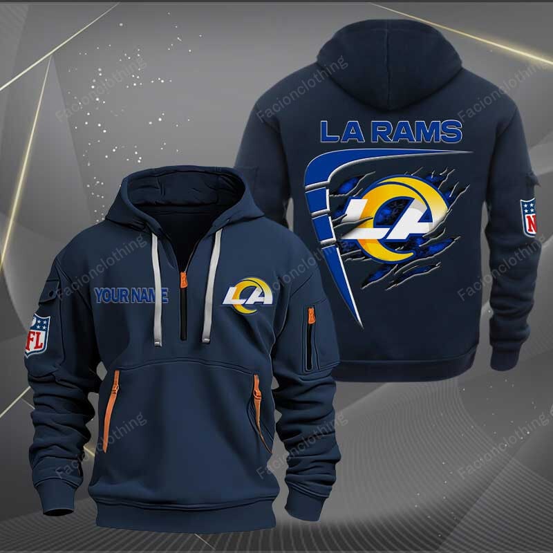 Sportswearmerch Los Angeles Rams NFL Personalized Half Zip Hoodie For Fan