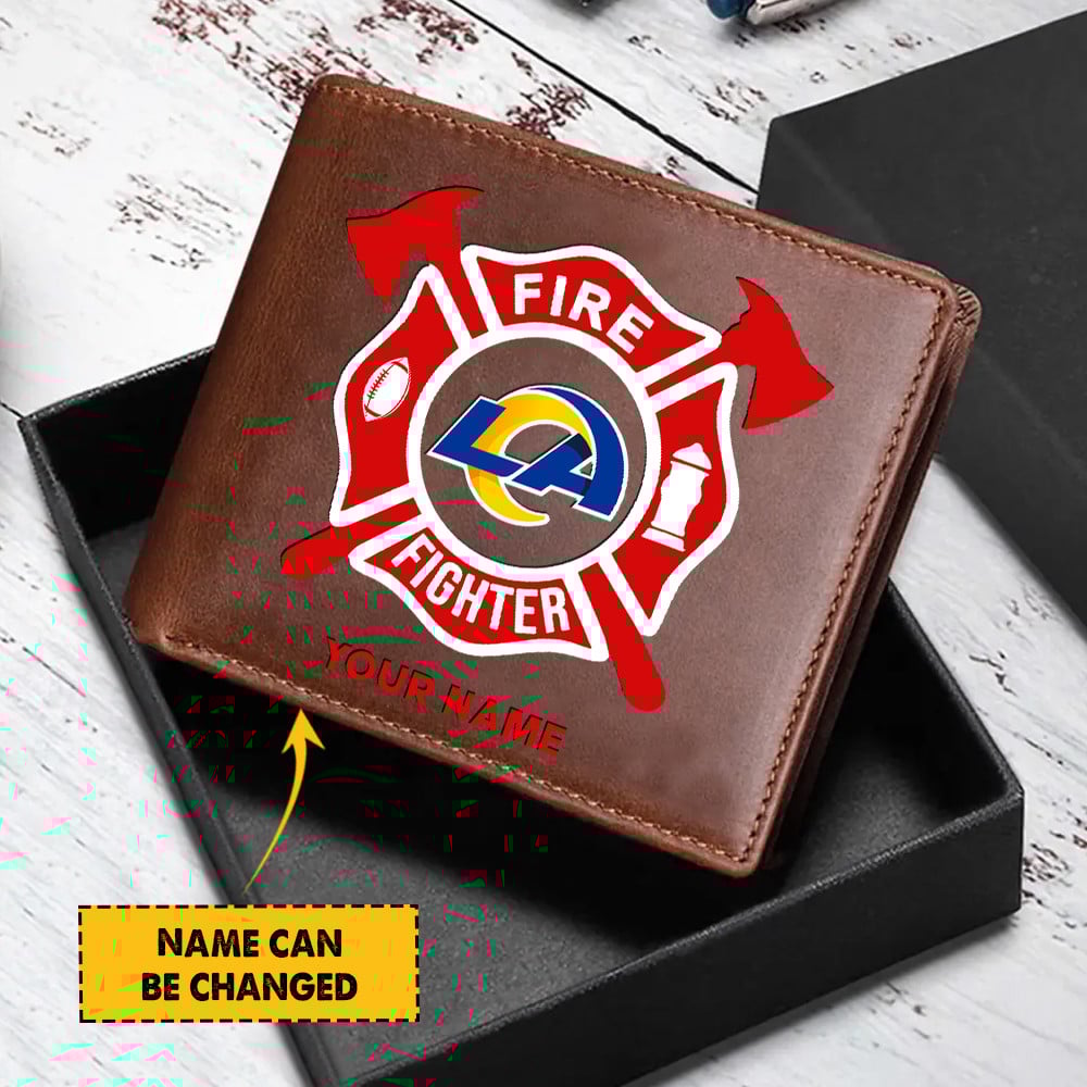 Sportswearmerch Los Angeles Rams NFL Team And Fire Fighter Man Folded Wallet Perfect Gift For Fan