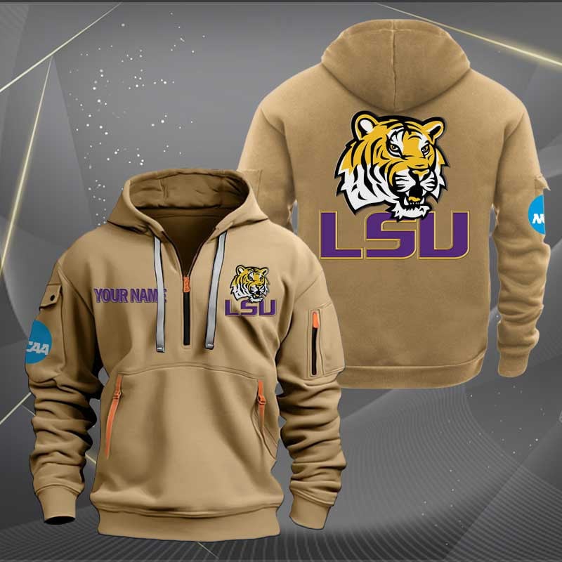 Sportswearmerch LSU TIGERS NCAA Personalized Half Zip Hoodie For Fan