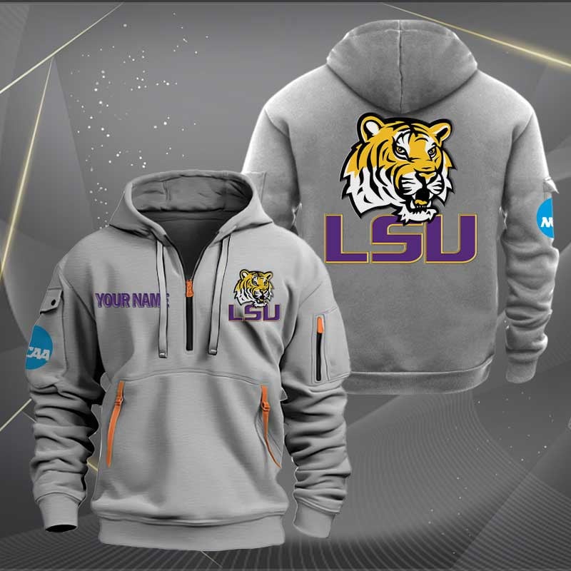 Sportswearmerch LSU TIGERS NCAA Personalized Half Zip Hoodie For Fan