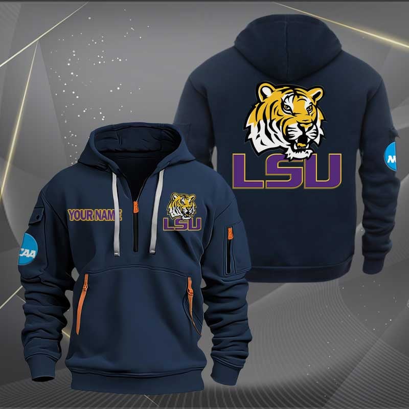 Sportswearmerch LSU TIGERS NCAA Personalized Half Zip Hoodie For Fan