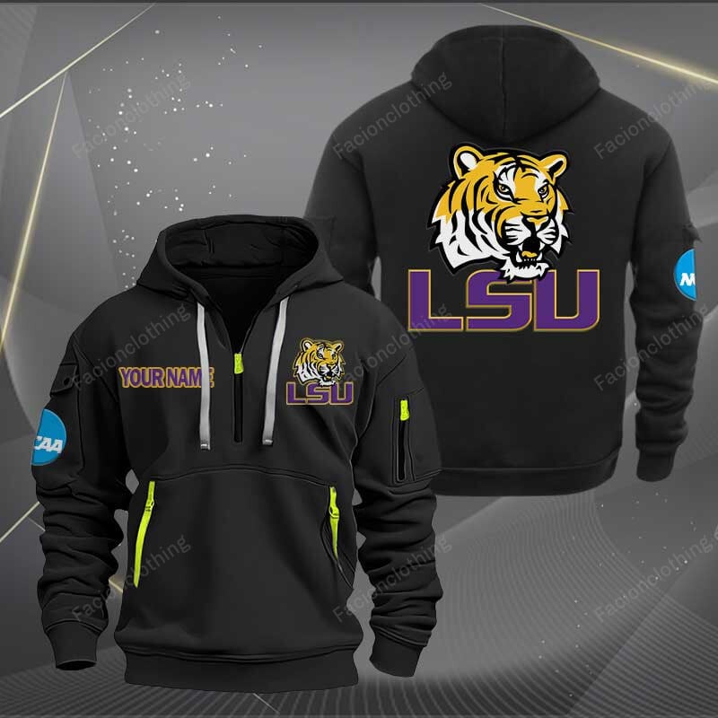 Sportswearmerch LSU TIGERS NCAA Personalized Half Zip Hoodie For Fan