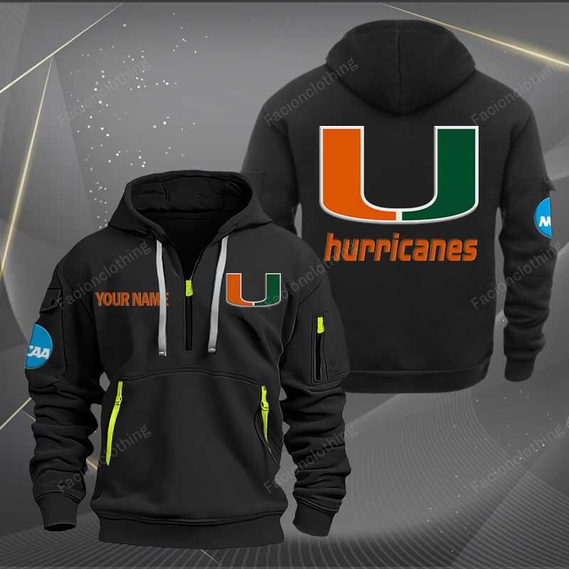 Sportswearmerch Miami Hurricanes NCAA Personalized Half Zip Hoodie For Fan