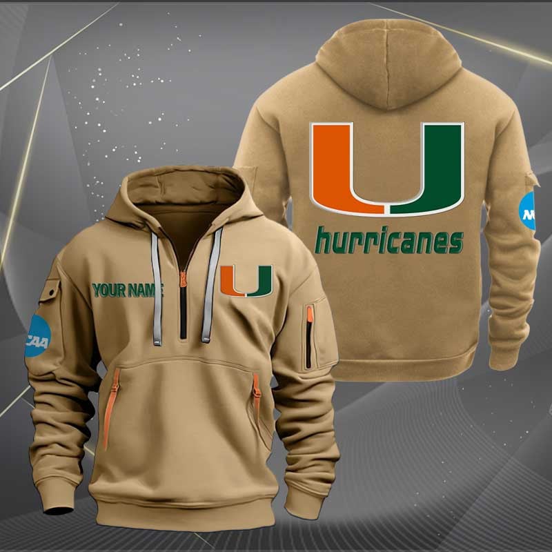 Sportswearmerch Miami Hurricanes NCAA Personalized Half Zip Hoodie For Fan