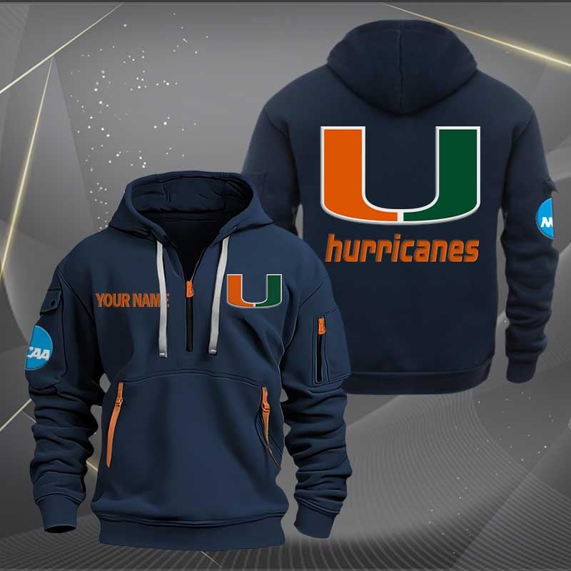 Sportswearmerch Miami Hurricanes NCAA Personalized Half Zip Hoodie For Fan