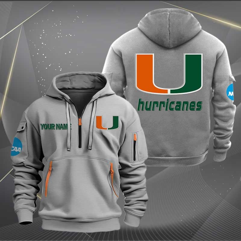 Sportswearmerch Miami Hurricanes NCAA Personalized Half Zip Hoodie For Fan