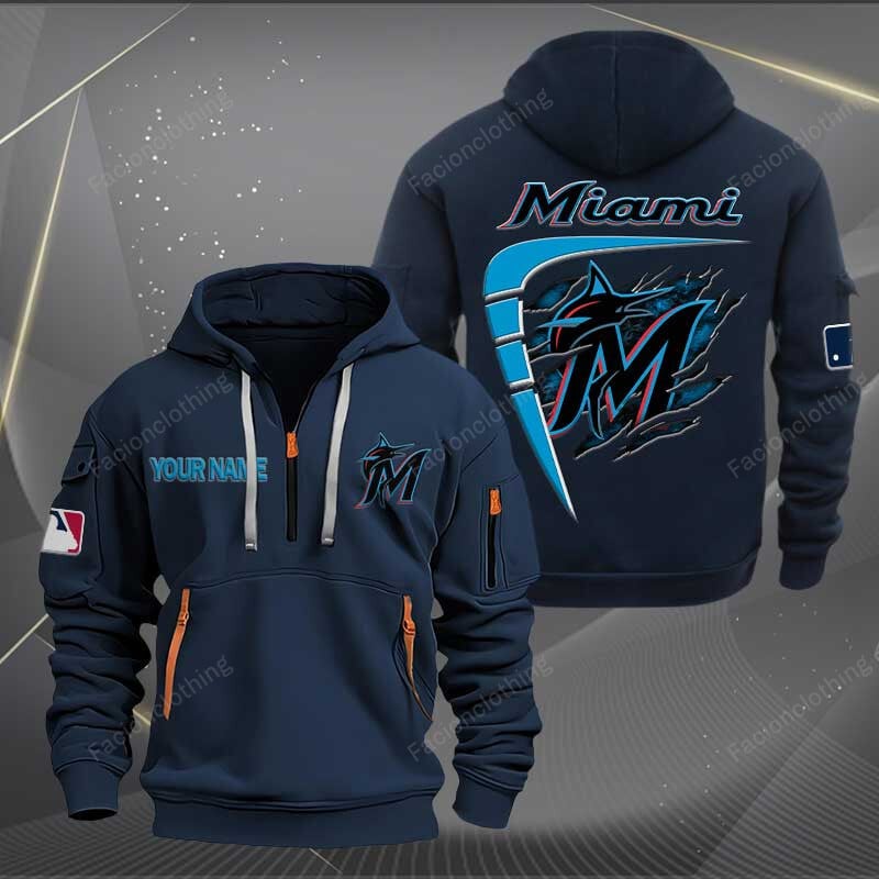 Sportswearmerch Miami Marlins MLB Personalized Half Zip Hoodie For Fan