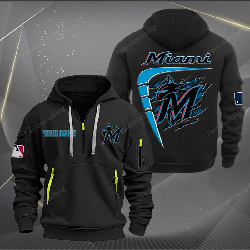Sportswearmerch Miami Marlins MLB Personalized Half Zip Hoodie For Fan