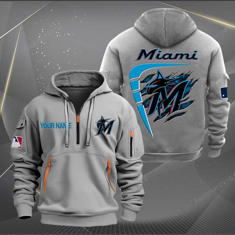 Sportswearmerch Miami Marlins MLB Personalized Half Zip Hoodie For Fan