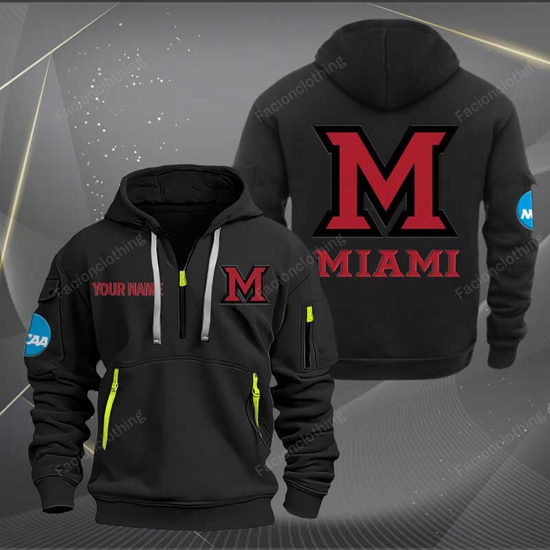 Sportswearmerch Miami (OH) RedHawks NCAA Personalized Half Zip Hoodie For Fan