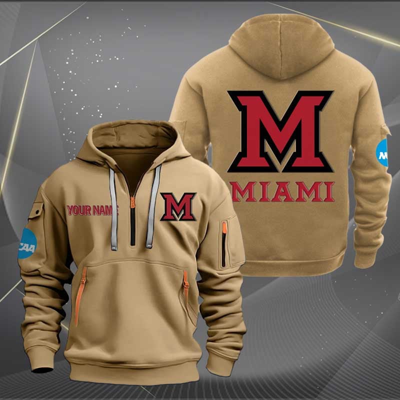 Sportswearmerch Miami (OH) RedHawks NCAA Personalized Half Zip Hoodie For Fan