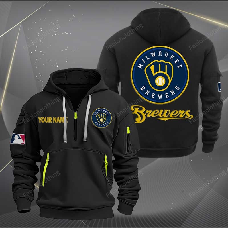 Sportswearmerch Milwaukee Brewers MLB Half Zip Hoodie For Fan