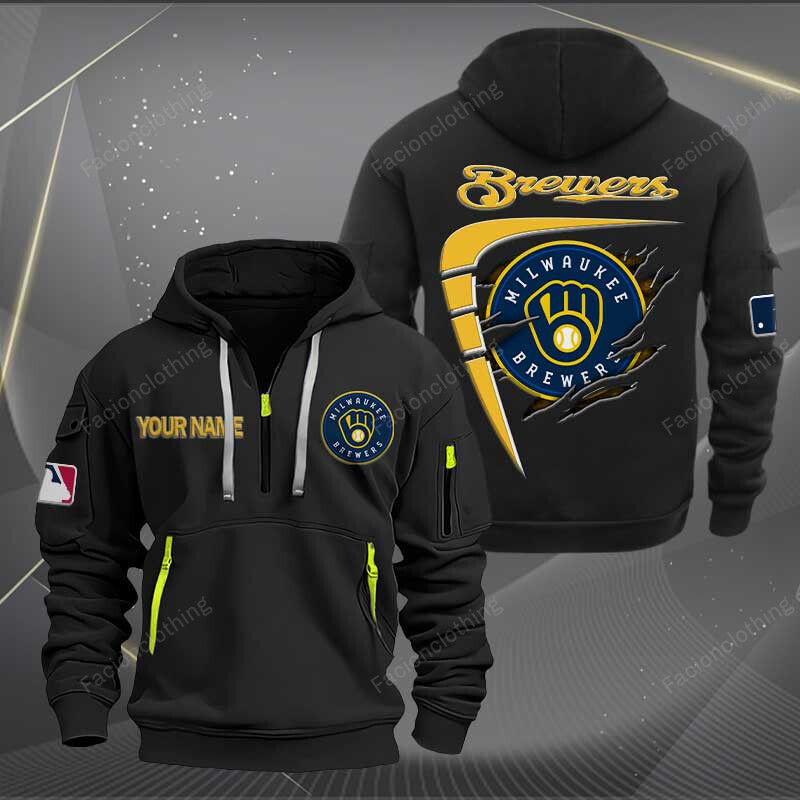 Sportswearmerch Milwaukee Brewers MLB Personalized Half Zip Hoodie For Fan