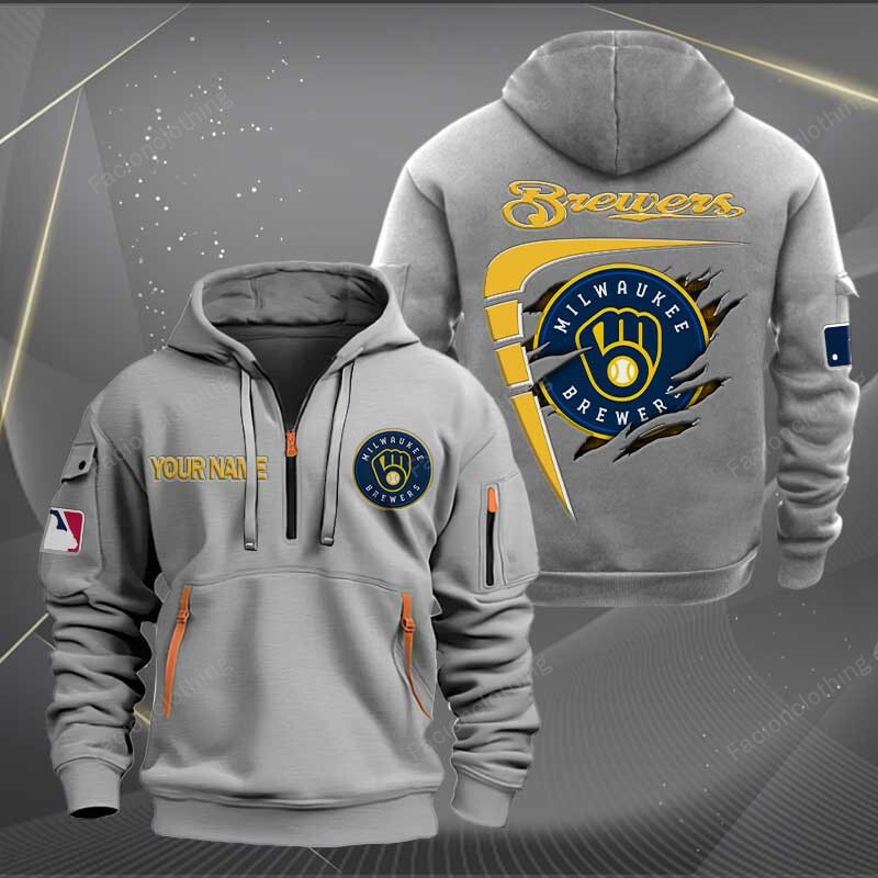 Sportswearmerch Milwaukee Brewers MLB Personalized Half Zip Hoodie For Fan
