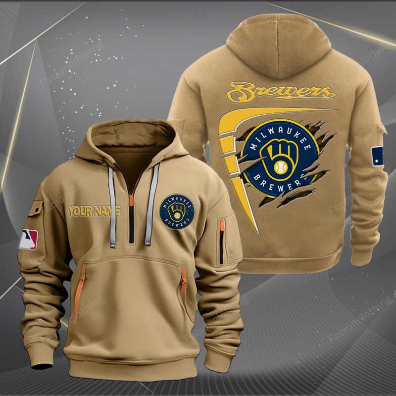 Sportswearmerch Milwaukee Brewers MLB Personalized Half Zip Hoodie For Fan