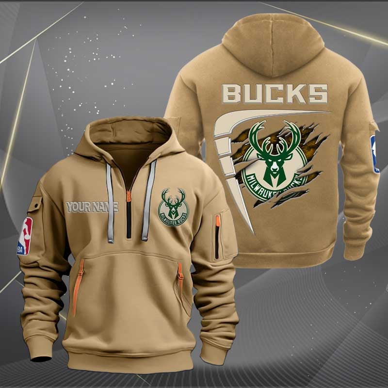 Sportswearmerch Milwaukee Bucks NBA Personalized Half Zip Hoodie For Fan
