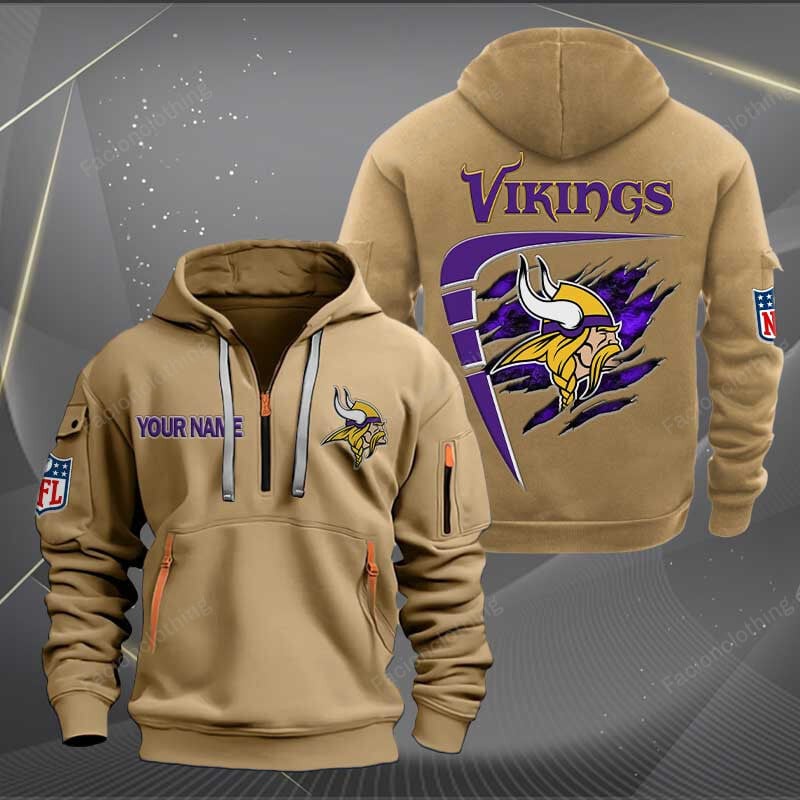 Sportswearmerch Minnesota Vikings NFL Personalized Half Zip Hoodie For Fan