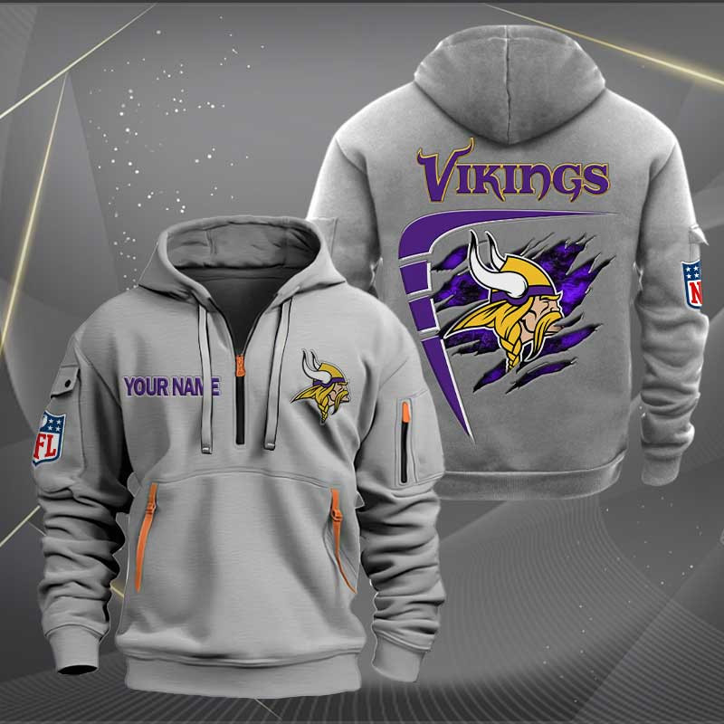 Sportswearmerch Minnesota Vikings NFL Personalized Half Zip Hoodie For Fan