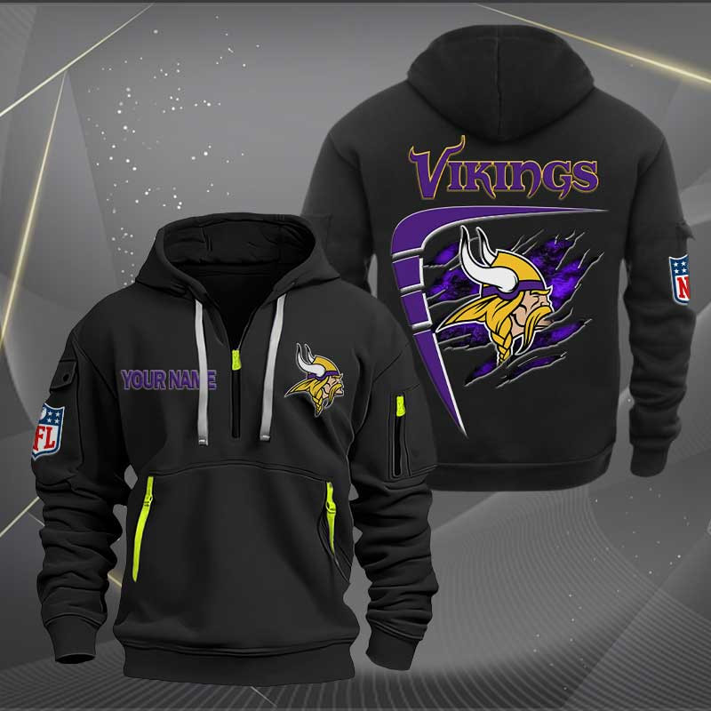 Sportswearmerch Minnesota Vikings NFL Personalized Half Zip Hoodie For Fan
