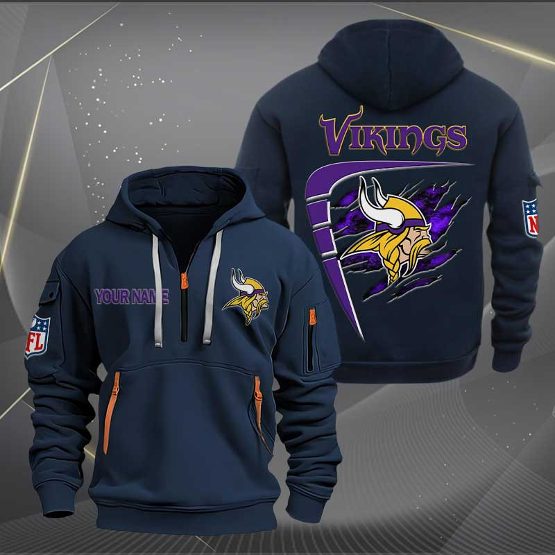 Sportswearmerch Minnesota Vikings NFL Personalized Half Zip Hoodie For Fan