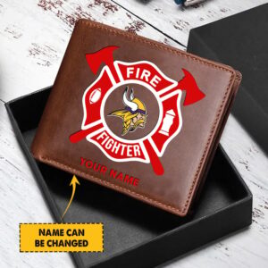 Sportswearmerch Minnesota Vikings NFL Team And Fire Fighter Man Folded Wallet Perfect Gift For Fan