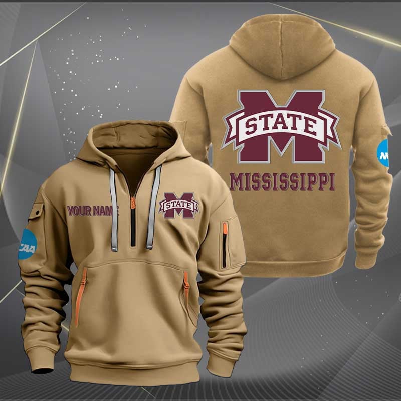 Sportswearmerch Mississippi State Bulldogs NCAA Personalized Half Zip Hoodie For Fan