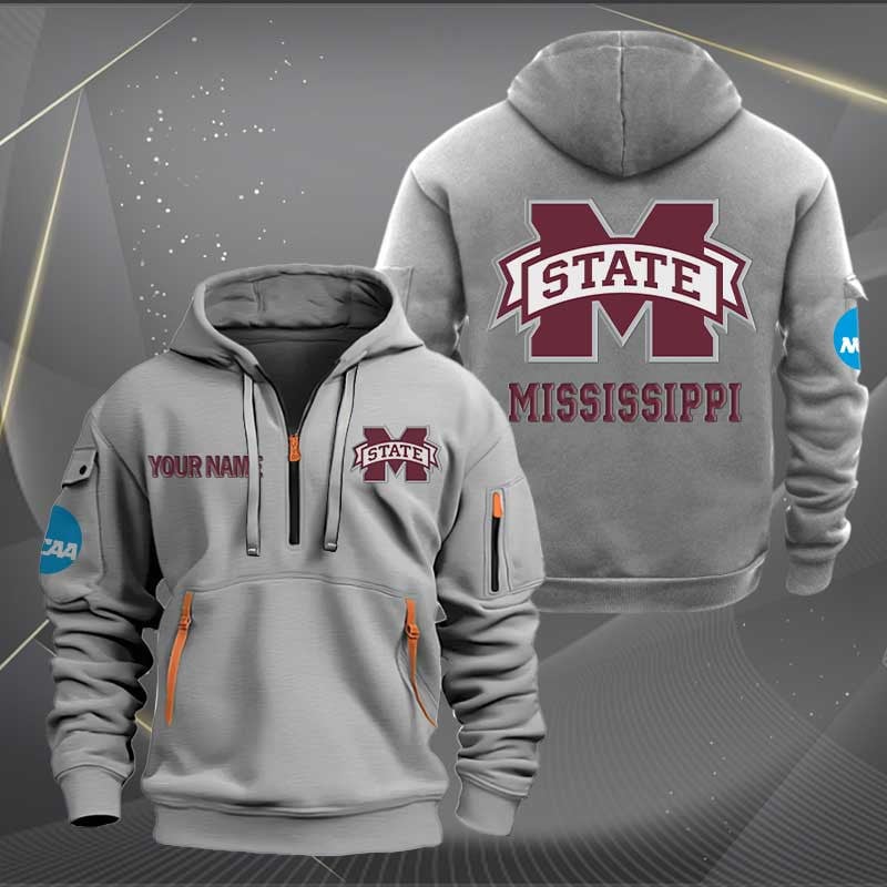 Sportswearmerch Mississippi State Bulldogs NCAA Personalized Half Zip Hoodie For Fan