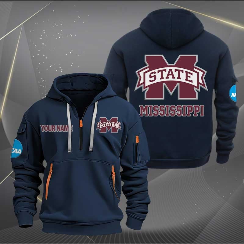 Sportswearmerch Mississippi State Bulldogs NCAA Personalized Half Zip Hoodie For Fan