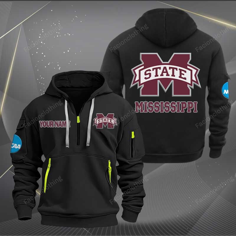 Sportswearmerch Mississippi State Bulldogs NCAA Personalized Half Zip Hoodie For Fan