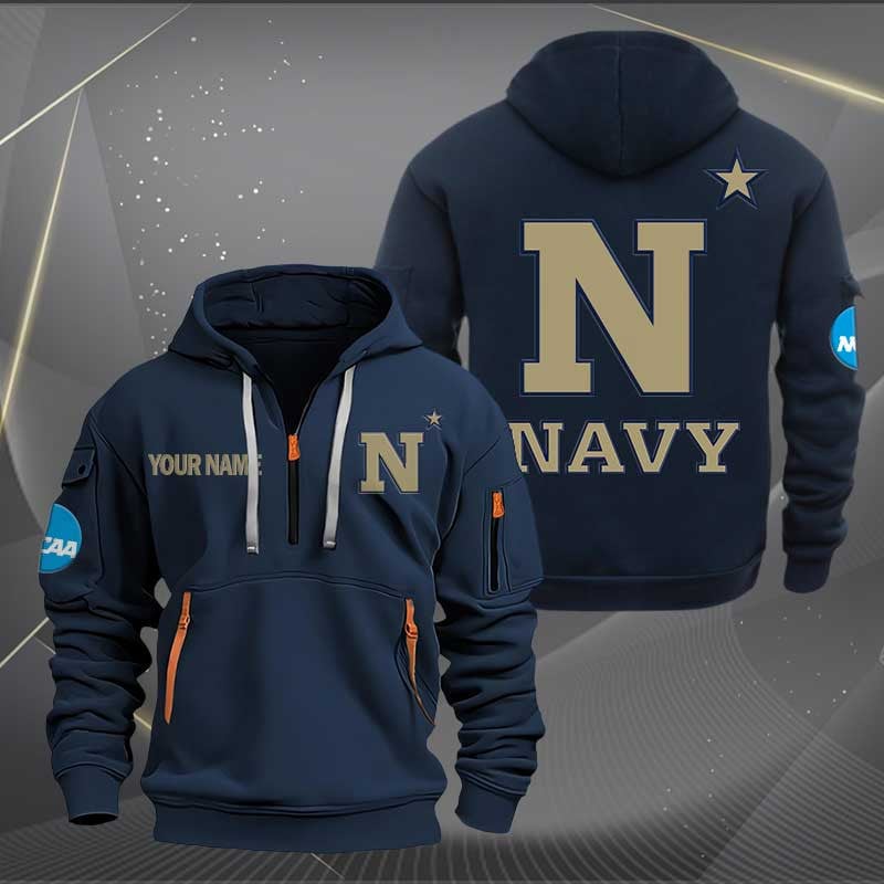 Sportswearmerch Navy Midshipmen NCAA Personalized Half Zip Hoodie For Fan