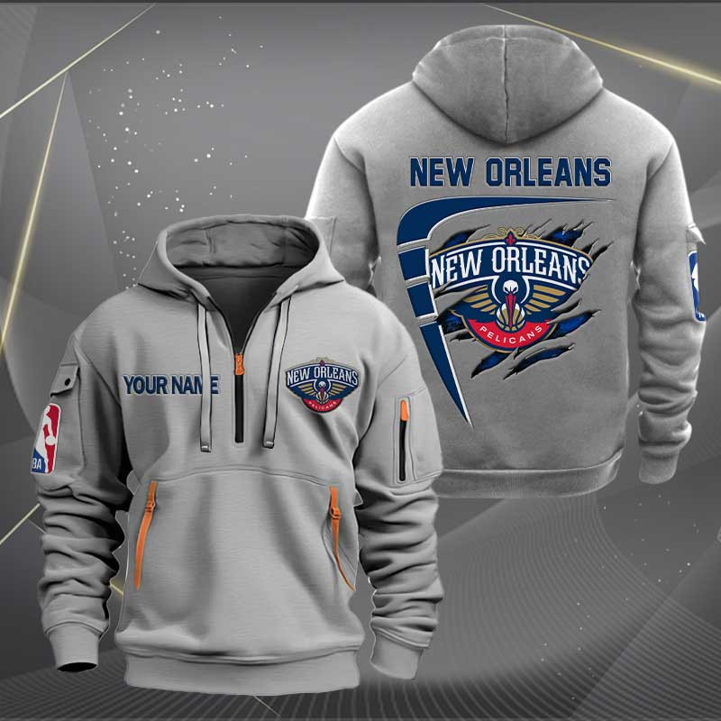 Sportswearmerch New Orleans Pelicans NBA Personalized Half Zip Hoodie For Fan