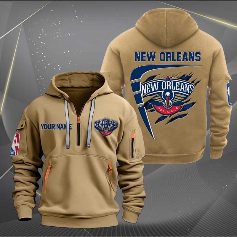 Sportswearmerch New Orleans Pelicans NBA Personalized Half Zip Hoodie For Fan