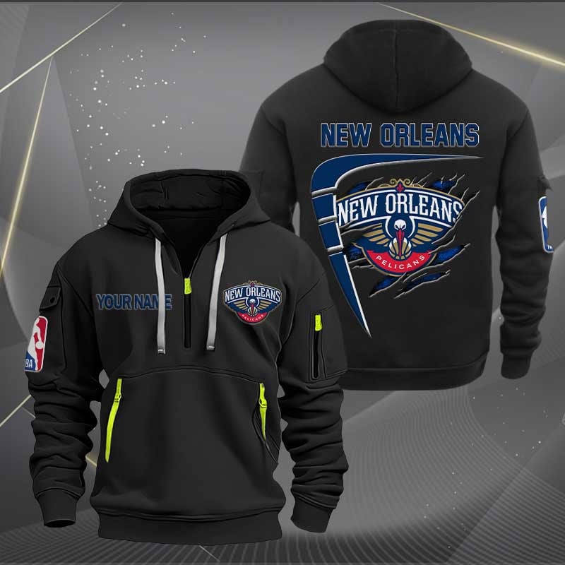 Sportswearmerch New Orleans Pelicans NBA Personalized Half Zip Hoodie For Fan