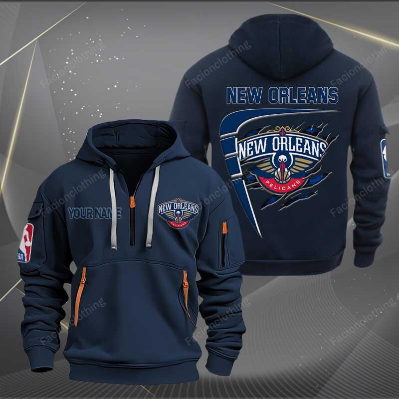 Sportswearmerch New Orleans Pelicans NBA Personalized Half Zip Hoodie For Fan