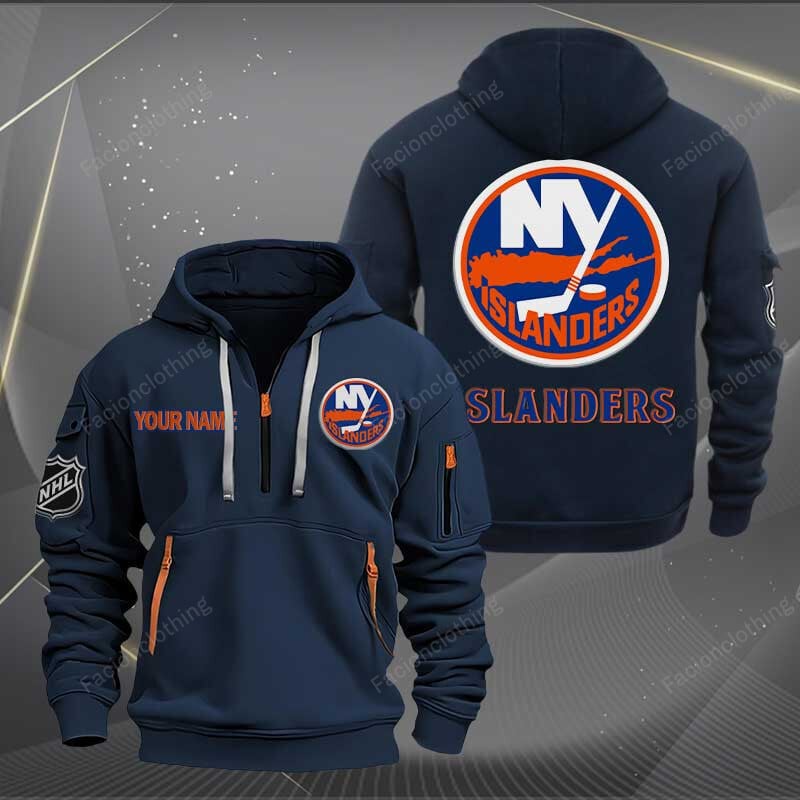 Sportswearmerch New York Islanders NHL Personalized Half Zip Hoodie For Fan