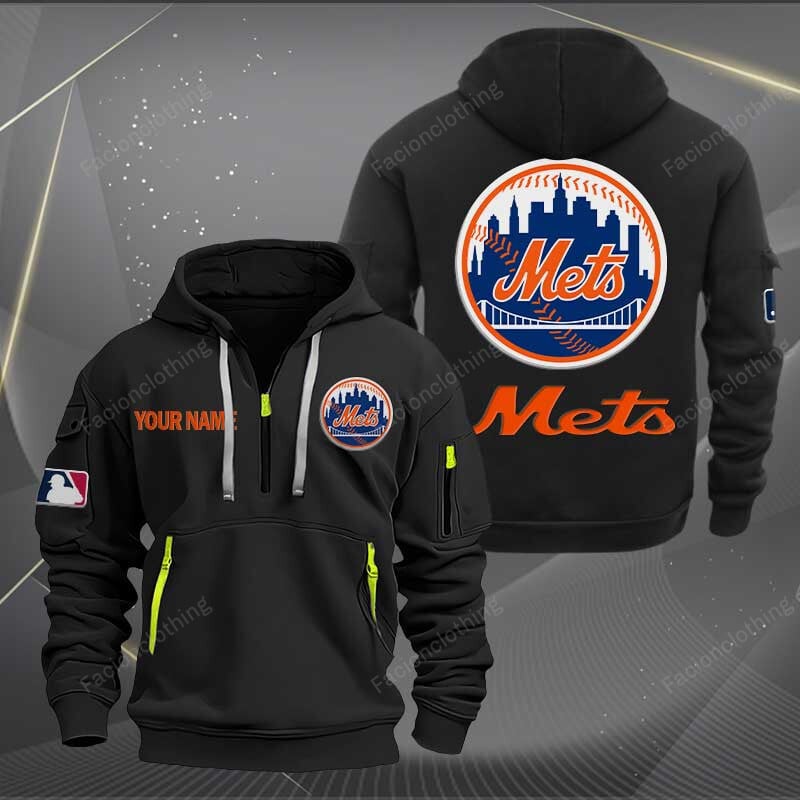 Sportswearmerch New York Mets MLB Half Zip Hoodie For Fan