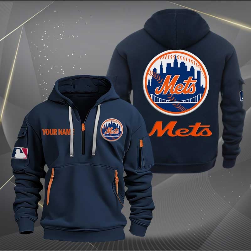 Sportswearmerch New York Mets MLB Half Zip Hoodie For Fan