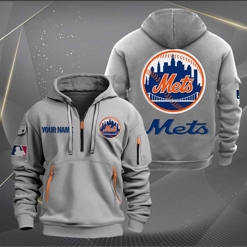 Sportswearmerch New York Mets MLB Half Zip Hoodie For Fan