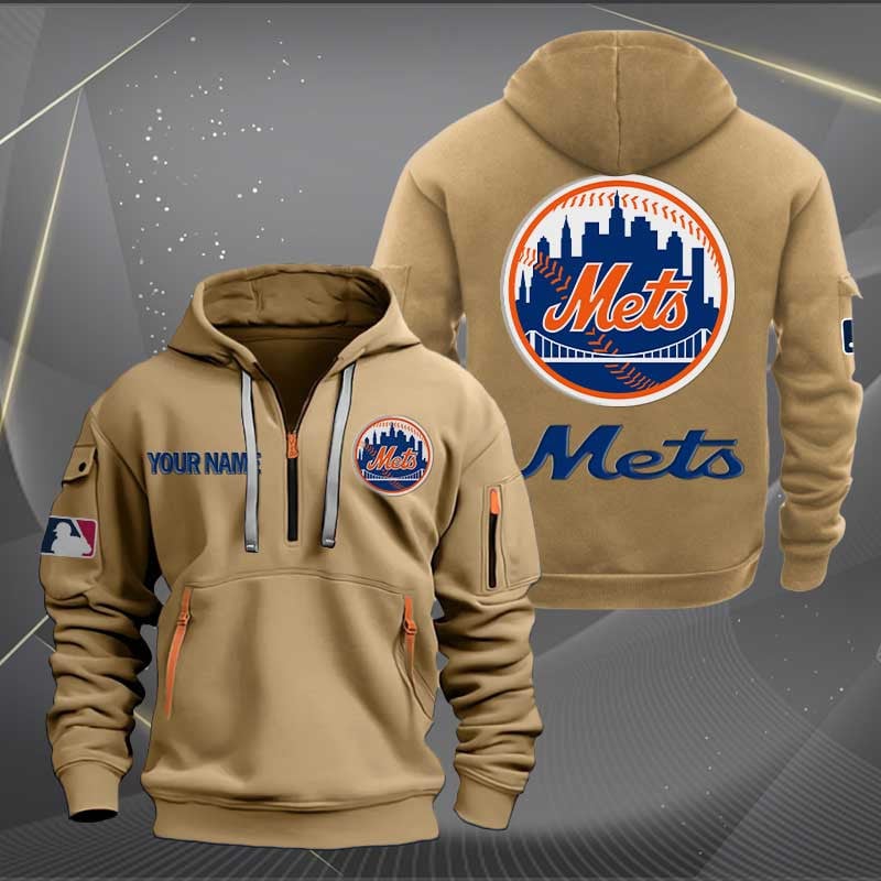 Sportswearmerch New York Mets MLB Half Zip Hoodie For Fan