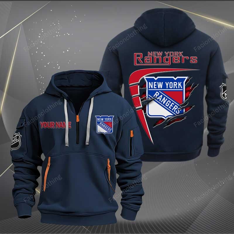 Sportswearmerch New York Rangers NHL Personalized Half Zip Hoodie For Fan