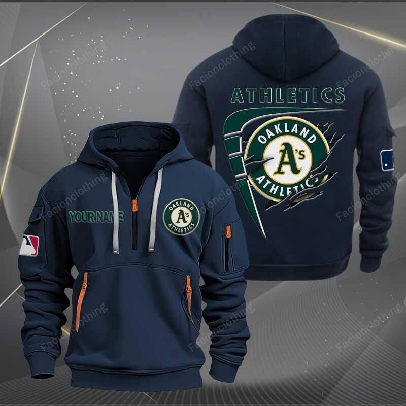 Sportswearmerch Oakland Athletics MLB Personalized Half Zip Hoodie For Fan