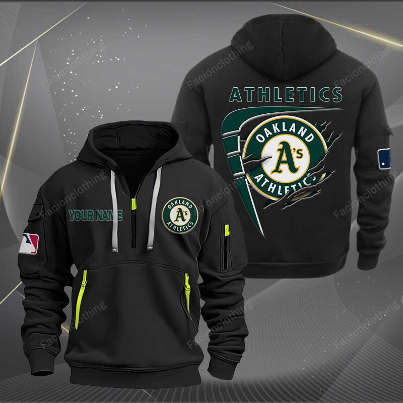 Sportswearmerch Oakland Athletics MLB Personalized Half Zip Hoodie For Fan